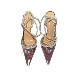 Mach & Mach Pink PVC Diamond of Elizabeth Ankle Wrap Pumps, Size 37.5